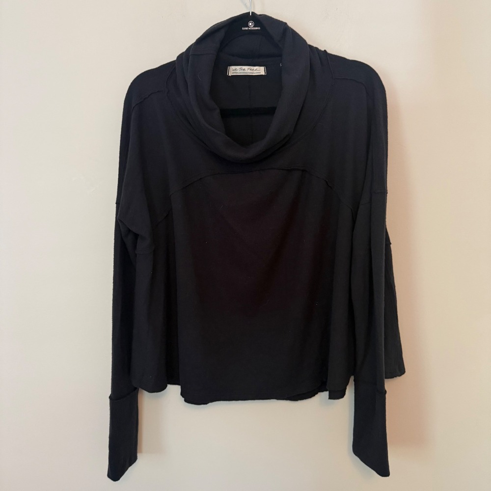 We The Free Free People Black Cowl Neck Long Sleeve Oversized Top OB1232072 M